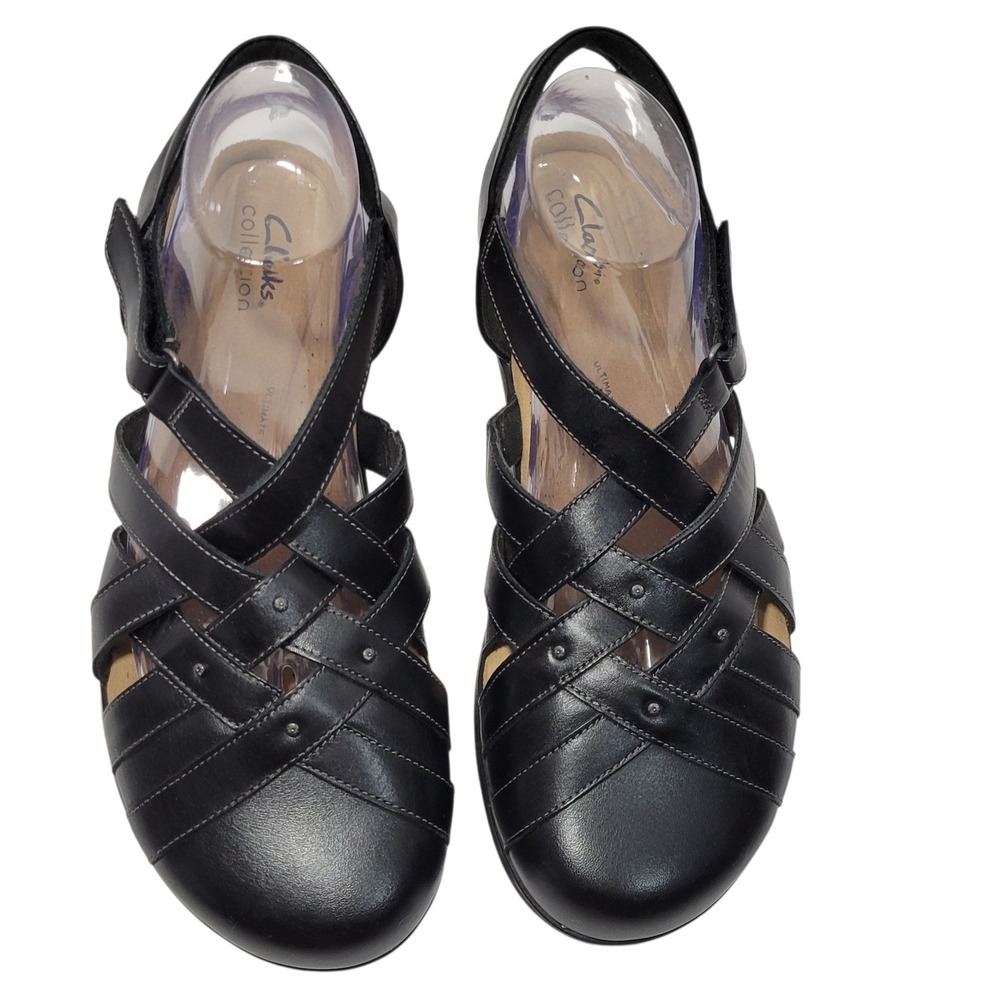 Clarks Elizabelle Sea Sandals Womens 10W Wide Black Leather Strappy Closed Toe - Picture 6 of 16